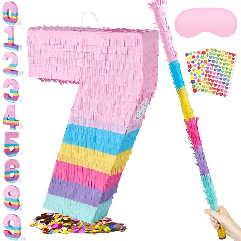 PCFING 20 Inch Number 7 Piata Candy Color with 30 Inch Piata Stick Blindfold Confetti for Boys Girls Adults Birthday Party Decorations Anniversary Celebration Fiesta - Image 3