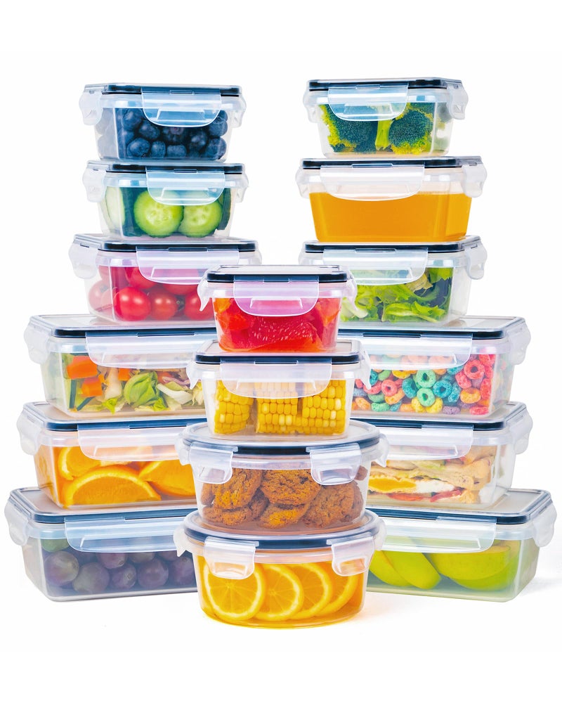 FOOYOO 32 Piece Food Storage Container with Lids 16 Containers  16 Lids  Plastic Food Containers with Lid Airtight Leak Proof Snap Lock BPA Free Storage Containers