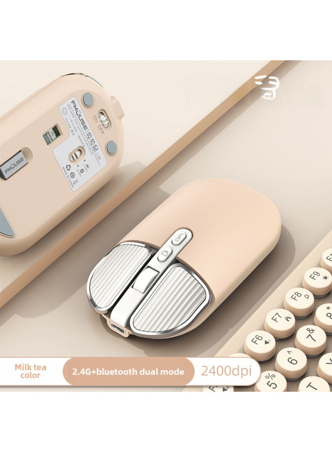 M203 Wireless Mouse Bluetooth Dual-mode Mute Girl Cute Pink Laptop Office Home Charging Mouse-Specifications:M203 Milk Tea Wireless + Bluetooth - Image 1
