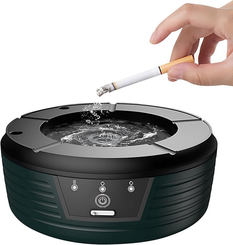 Green Electric Smokeless Ashtray with Sensor Rechargeable Windproof Odorless Indoor Glass Cigar Ash Tray - Image 2