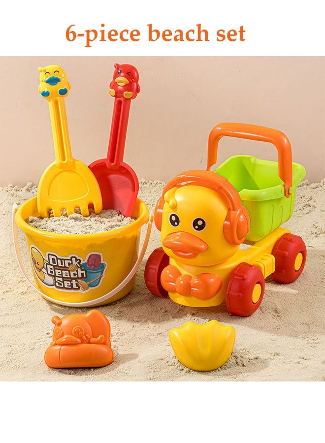 6PCS Kids Beach Toys Set Beach Toy Beach Car With Beach Car bucket shovel rake And 2 Mini Molds For Kids Beach Toys Set For Toddlers Kids Age 3-10 - Image 5