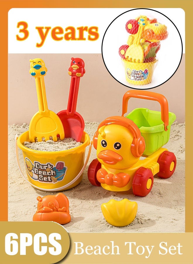 6PCS Kids Beach Toys Set Beach Toy Beach Car With Beach Car bucket shovel rake And 2 Mini Molds For Kids Beach Toys Set For Toddlers Kids Age 3-10 - Image 1