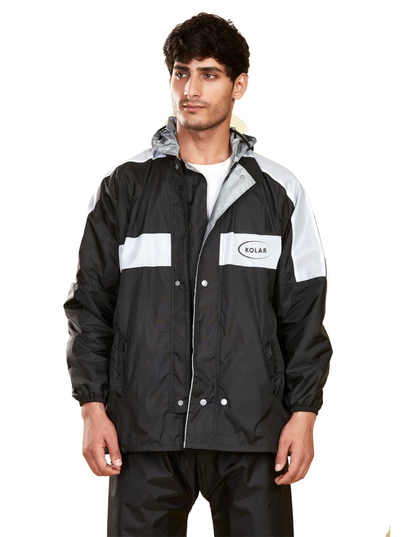 KOLAR Polyester Reversible Waterproof Standard Length Rain Coat Crafted With Durable Material Men's Hooded Rain Suit With Hood, Black - Xl - Image 1