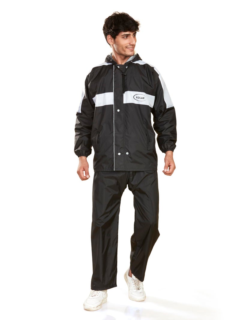 KOLAR Polyester Reversible Waterproof Standard Length Rain Coat Crafted With Durable Material Men's Hooded Rain Suit With Hood, Black - Xl - Image 3
