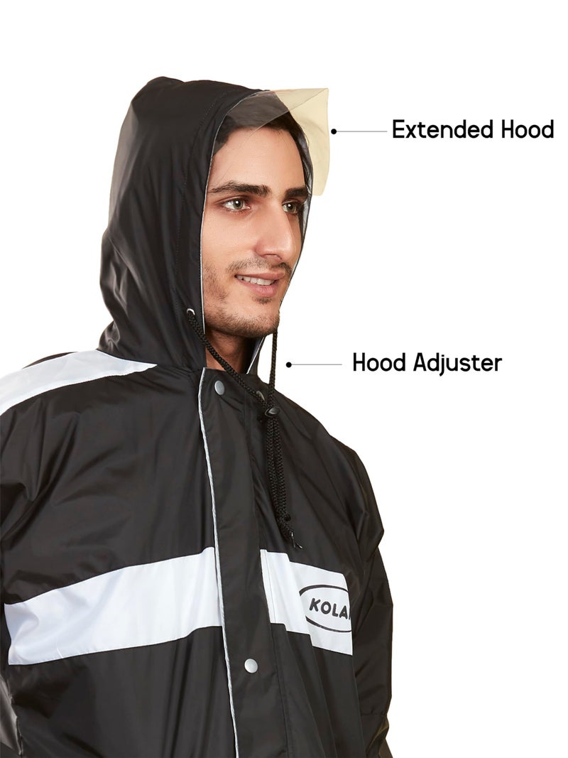 KOLAR Polyester Reversible Waterproof Standard Length Rain Coat Crafted With Durable Material Men's Hooded Rain Suit With Hood, Black - Xl - Image 5