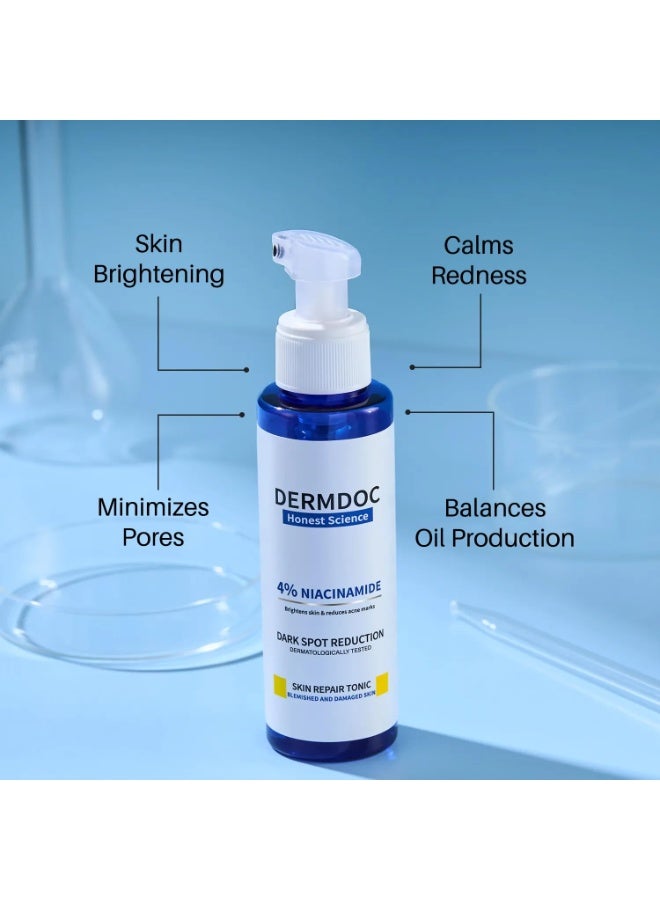 DermDoc 4% Niacinamide Dark Spot Reduction Skin Repair Tonic, 100ml, For Acne-Prone Skin - Image 2