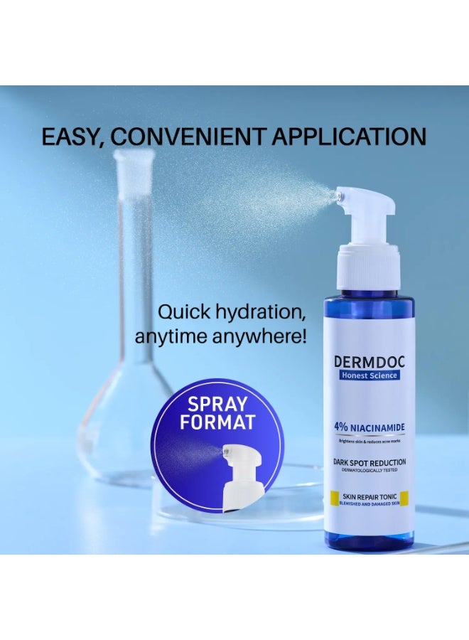 DermDoc 4% Niacinamide Dark Spot Reduction Skin Repair Tonic, 100ml, For Acne-Prone Skin - Image 4