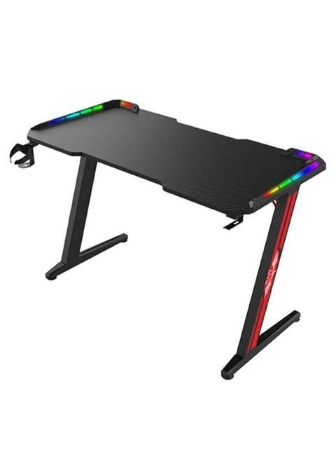 Gaming Desk,Ergonomic Computer and Gaming Table Z Shaped for Pc, Workstation, Home, Office with LED Lights Carbon Fiber Surface,Cup Holder and Headphone Hook,120×60×75cm