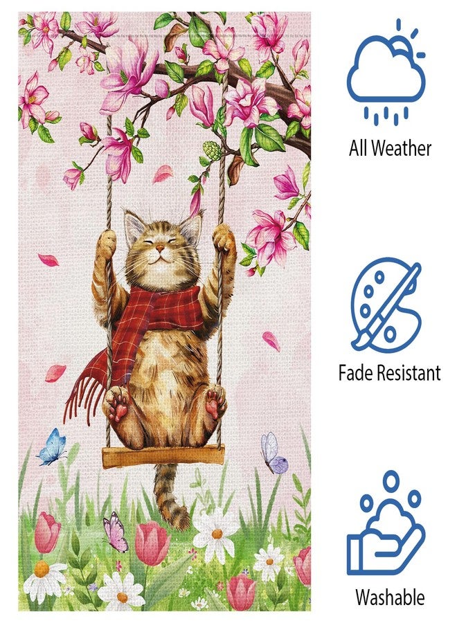 Heyfibro Spring Cute Cat Welcome Garden Flag Spring Summer Magnolia Flower Garden Flags 12x18 Inch Double Sided Burlap Butterfly Floral Yard Flag for Seasonal Holiday Farmhouse Outdoor Decor(ONLY - Image 5