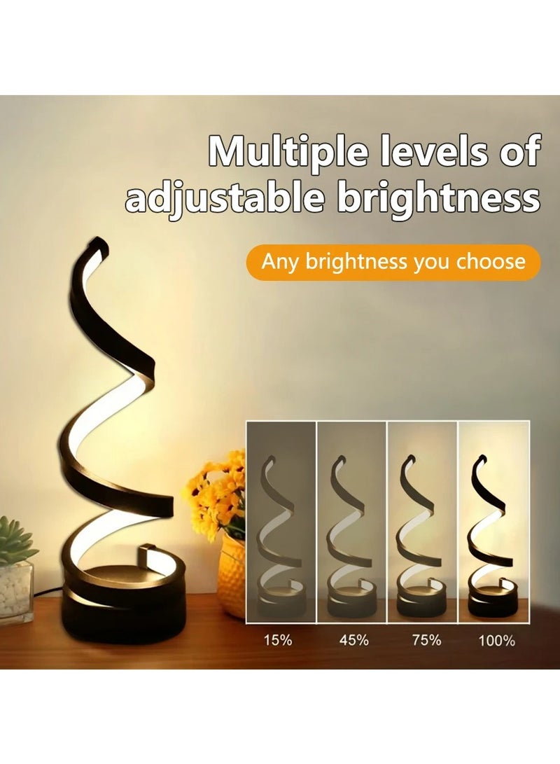 Modern Table Lamp, Dimmable Spiral Table Lamps for Nightstand, 12W LED Desk Lamp 3 Color 10 Brightness Level Bedside Lamps Desk Light Office Lamp for Bedroom, Living Room (Black) - Image 2