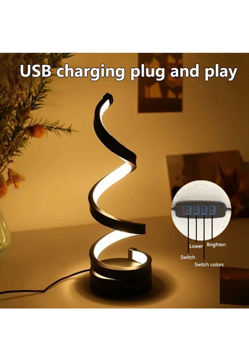 Modern Table Lamp, Dimmable Spiral Table Lamps for Nightstand, 12W LED Desk Lamp 3 Color 10 Brightness Level Bedside Lamps Desk Light Office Lamp for Bedroom, Living Room (Black) - Image 4