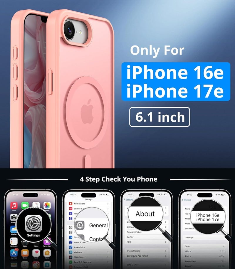 Vansdon Magnetic for iPhone 16e / iPhone 17e Case with 1 Protective Glass, Compatible with Magsafe, Military Standard Drop Protection, Translucent Matte Back, Shockproof Mobile Phone Case, Pink - Image 5