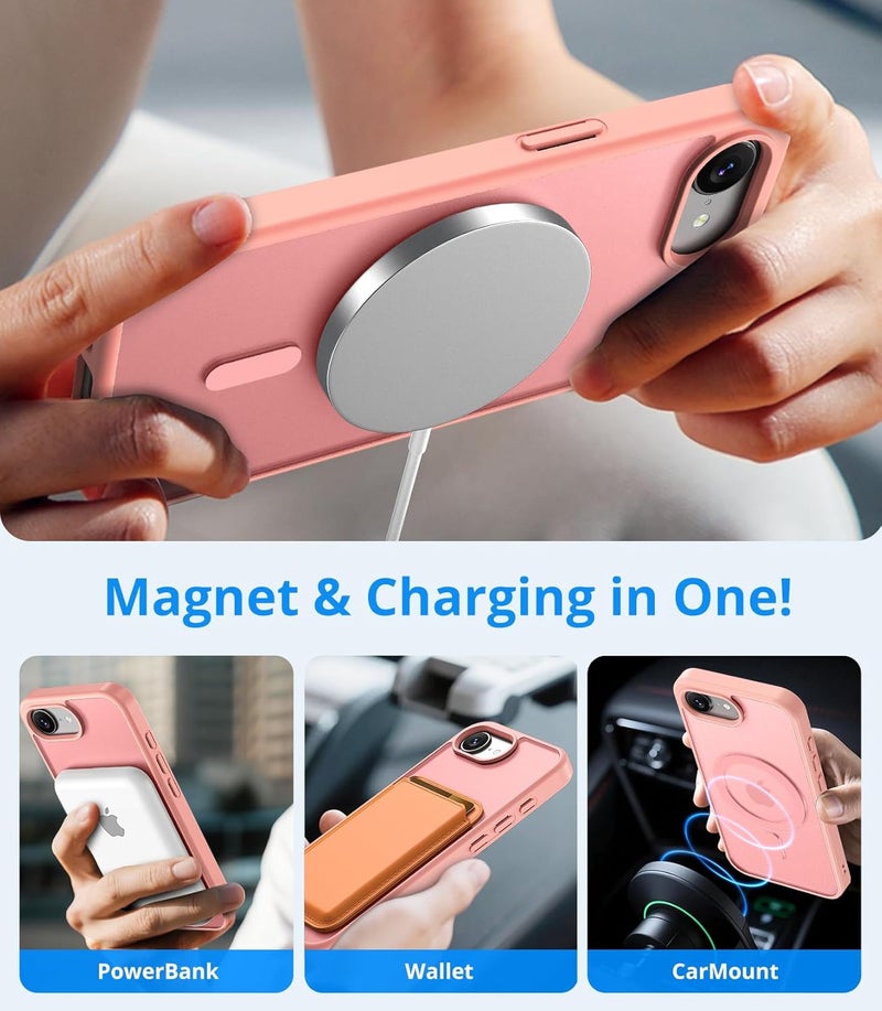 Vansdon Magnetic for iPhone 16e / iPhone 17e Case with 1 Protective Glass, Compatible with Magsafe, Military Standard Drop Protection, Translucent Matte Back, Shockproof Mobile Phone Case, Pink - Image 4