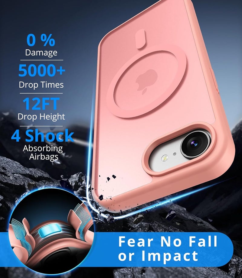 Vansdon Magnetic for iPhone 16e / iPhone 17e Case with 1 Protective Glass, Compatible with Magsafe, Military Standard Drop Protection, Translucent Matte Back, Shockproof Mobile Phone Case, Pink - Image 3