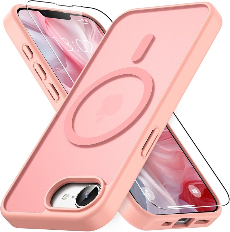 Vansdon Magnetic for iPhone 16e / iPhone 17e Case with 1 Protective Glass, Compatible with Magsafe, Military Standard Drop Protection, Translucent Matte Back, Shockproof Mobile Phone Case, Pink - Image 1
