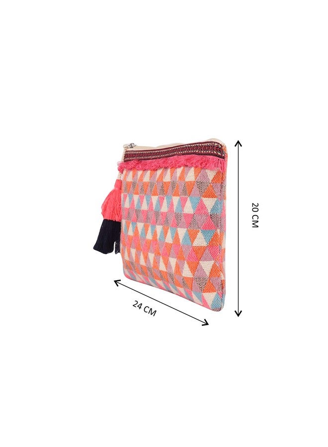 ASTRID Multicolor Cotton Makeup/Travel Pouch with Tassels for Women and Girls - Image 4
