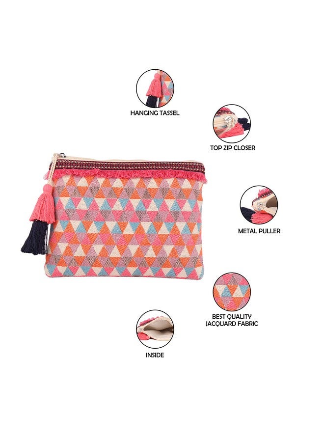 ASTRID Multicolor Cotton Makeup/Travel Pouch with Tassels for Women and Girls - Image 2
