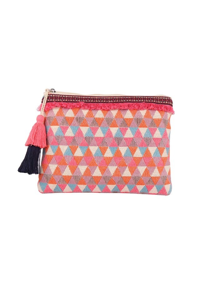 ASTRID Multicolor Cotton Makeup/Travel Pouch with Tassels for Women and Girls - Image 1