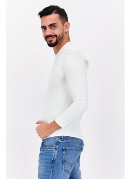 D RT Men Hooded Brand Logo Long Sleeve Sweatshirt, White  - Image 2