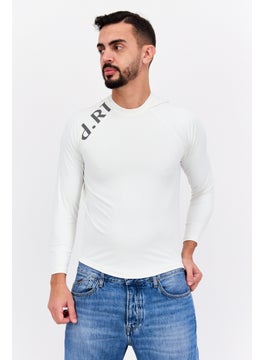 D RT Men Hooded Brand Logo Long Sleeve Sweatshirt, White  - Image 1