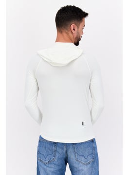 D RT Men Hooded Brand Logo Long Sleeve Sweatshirt, White  - Image 3