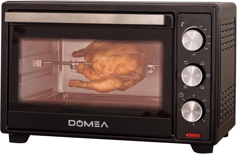 DOMEA Electric Toaster Oven, 25 Litre, Counter Top Oven With Rotisserie | Grill And Cooking Tray, Adjustable Temperature | For Toasting, Baking, Roasting & Grill, 1600W, Black - Image 1