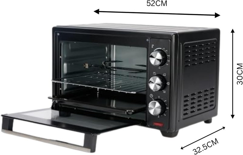 DOMEA Electric Toaster Oven, 25 Litre, Counter Top Oven With Rotisserie | Grill And Cooking Tray, Adjustable Temperature | For Toasting, Baking, Roasting & Grill, 1600W, Black - Image 3