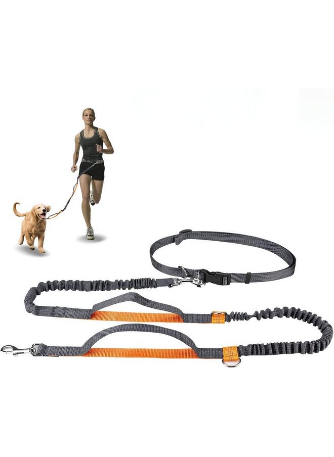 CestMall Winkeyes Hands Free Retractable Dog Leash 5ft-8ft with Dual Bungees for Puppy, Small & Medium Dogs 110Ibs, Adjustable Waist Belt 27"-47", Reflective Stitching Leash for Running Walking Hiking (Orange)  - Image 1
