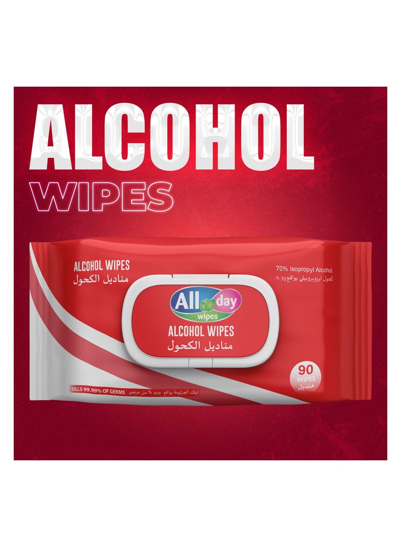 All day wipes All Day Alcohol/Antibacterial Wet Wipes-90 Count : Wipes Contain 70% Isoproply Alcohol. Designed for Surface Disinfection and Cleaning of Non-Invasive Medical Devices. Kills 99%Germs. ( Pack of 2) - Image 4