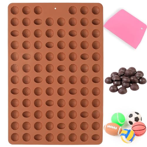 Amyandone Mini Sport Balls Silicone Mold - 94 Cavities Semi Sphere Balls Chocolate Candy Molds for Making Gummy/Fondant/Snack Biscuits/Cake Decor/Fruit Snack/Dog Treat/Sugar Craft (with a Scraper) - Image 1