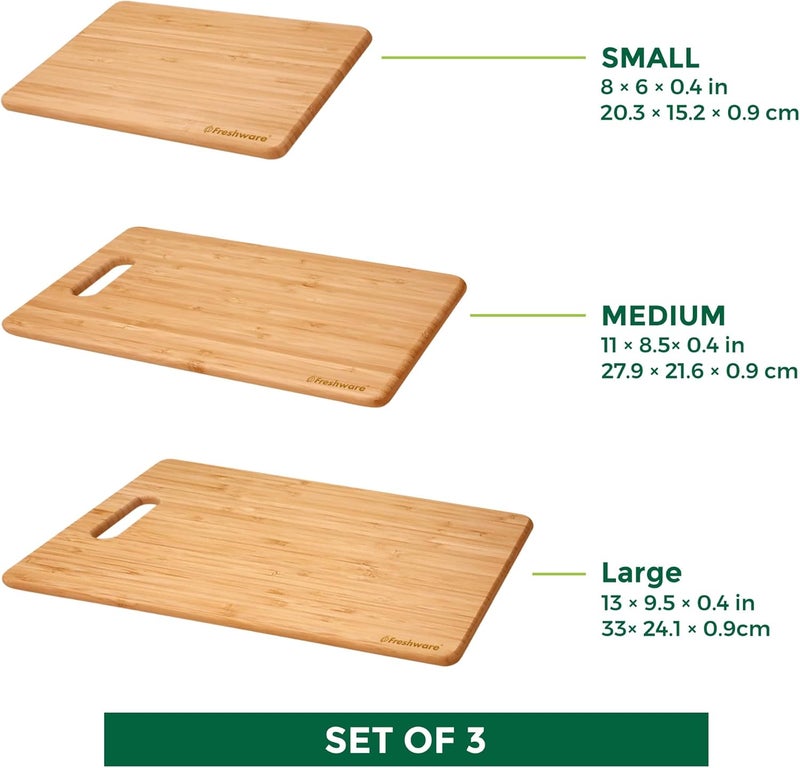 Freshware Bamboo Cutting Boards for Kitchen Set of 3 Wood Cutting Board for Chopping Meat Vegetables Fruits Cheese Knife Friendly Serving Tray with Handles - Image 2