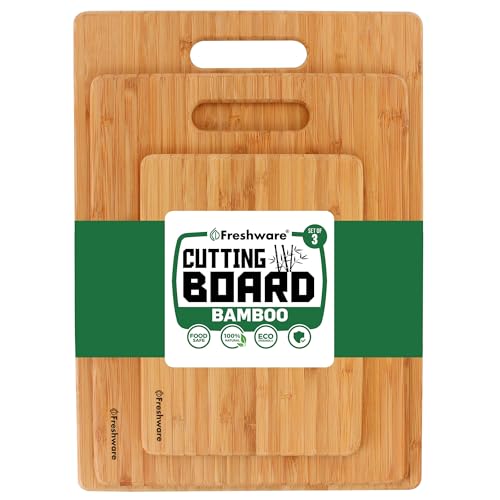 Freshware Bamboo Cutting Boards for Kitchen Set of 3 Wood Cutting Board for Chopping Meat Vegetables Fruits Cheese Knife Friendly Serving Tray with Handles - Image 1