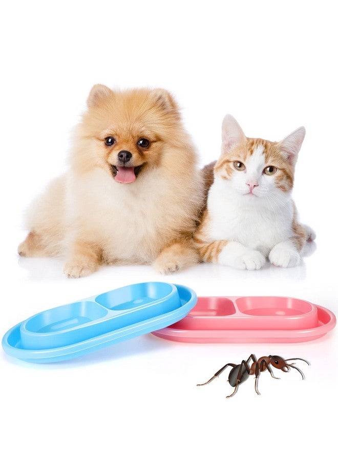 Perthlin 2 Pieces Cat Food Bowls Basic Dog Bowls Plastic Double Pet Food Water Bowls Feeding Bowl Tray Cat Eating And Drinking Bowl No Spill For Cats Dogs Pets, Pink And Light Blue (Small) - Image 1