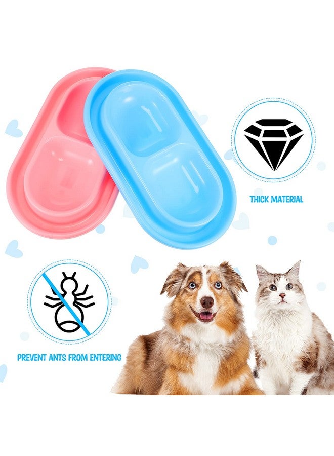 Perthlin 2 Pieces Cat Food Bowls Basic Dog Bowls Plastic Double Pet Food Water Bowls Feeding Bowl Tray Cat Eating And Drinking Bowl No Spill For Cats Dogs Pets, Pink And Light Blue (Small) - Image 2