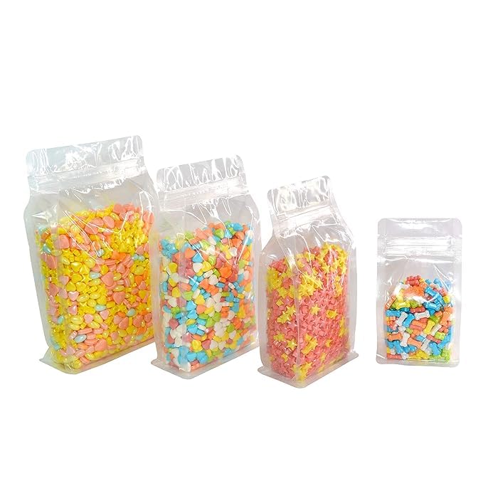 DEERA Clear Transparent Gusset/Flat Bottom Ziplock Stand Up Pouch 100x200mm Pack of 50 - Image 1