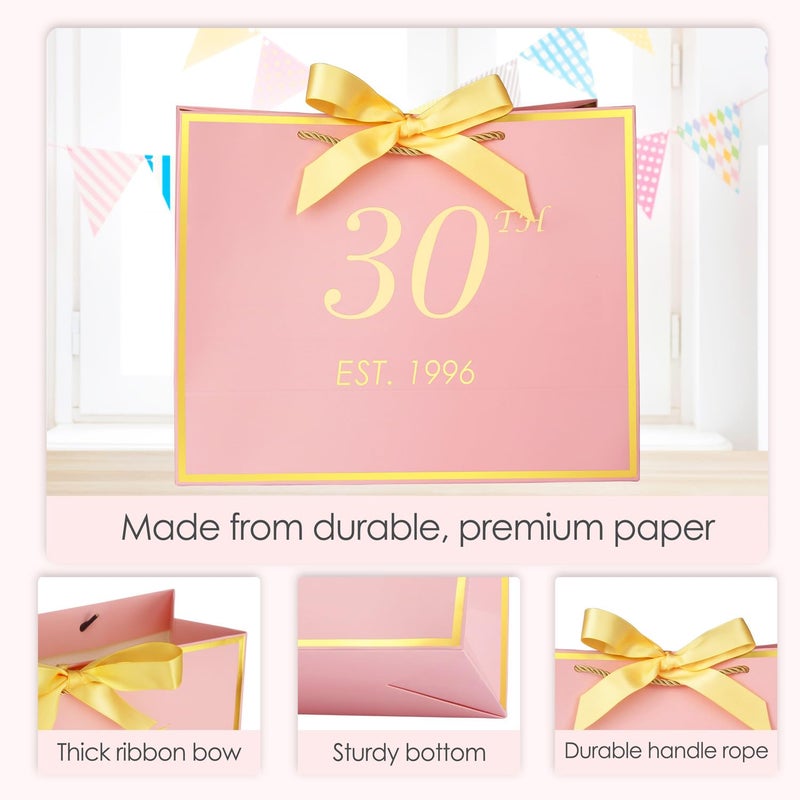 momoake 30th Birthday Gift Bag with Card and Tissue Paper for Women/Her, 1996 30 Year Old 13" Elegant Pink Gold Anniversary Keepsake Party Present Shopping Paper Bags for 30th Birthday Decorations - Image 5