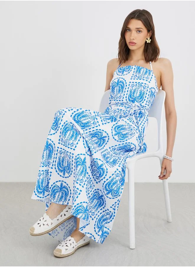 Take Two Take Two Printed Halter Neck Sleeveless Maxi Dress