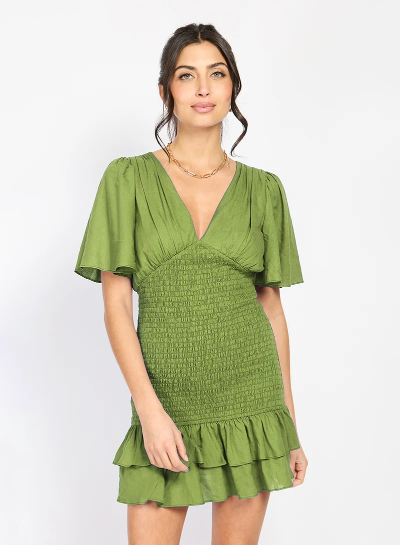 Little Mistress Olive Frill Mini Dress by Chloe Lewis