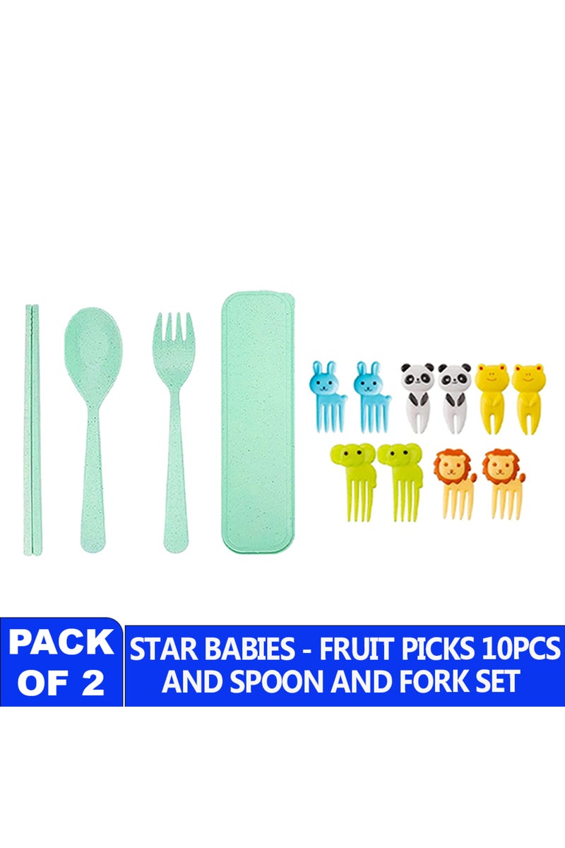 Star Babies combo -   Fruit picks (10 pcs) with organic cuttlery set Green - Image 2