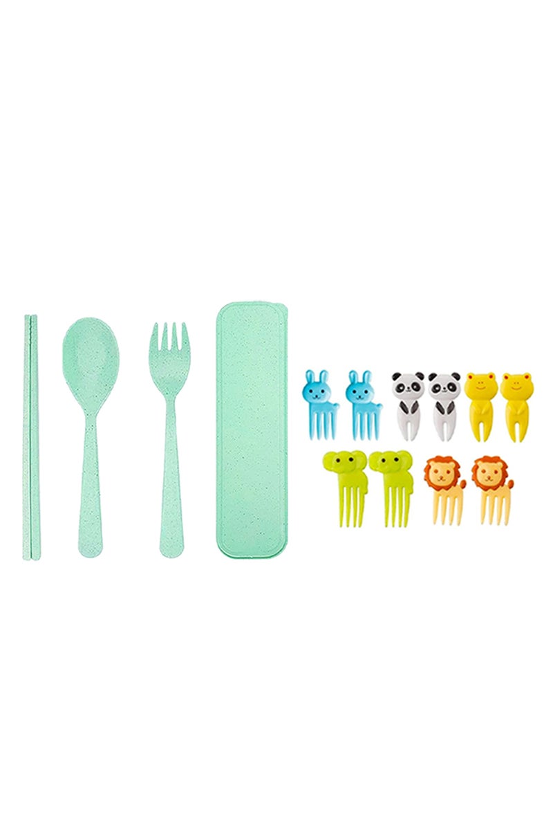 Star Babies combo -   Fruit picks (10 pcs) with organic cuttlery set Green - Image 1