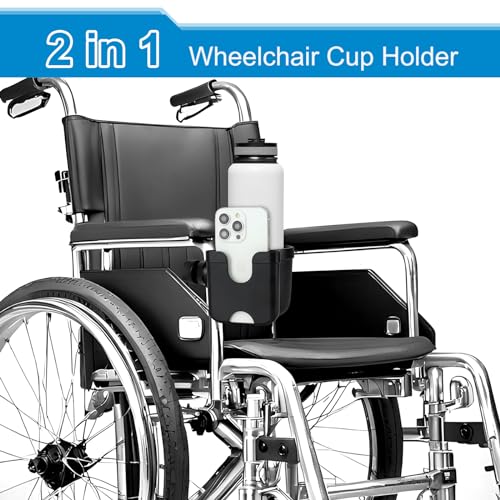 Accmor 2-in-1 Walker Cup Holder with Phone Holder, Wheelchair Cup Holder, Rollator Cup Holder, Cup Phone Holder for Walker, Wheelchair, Rollator, Mobility Scooter, Black - Image 2