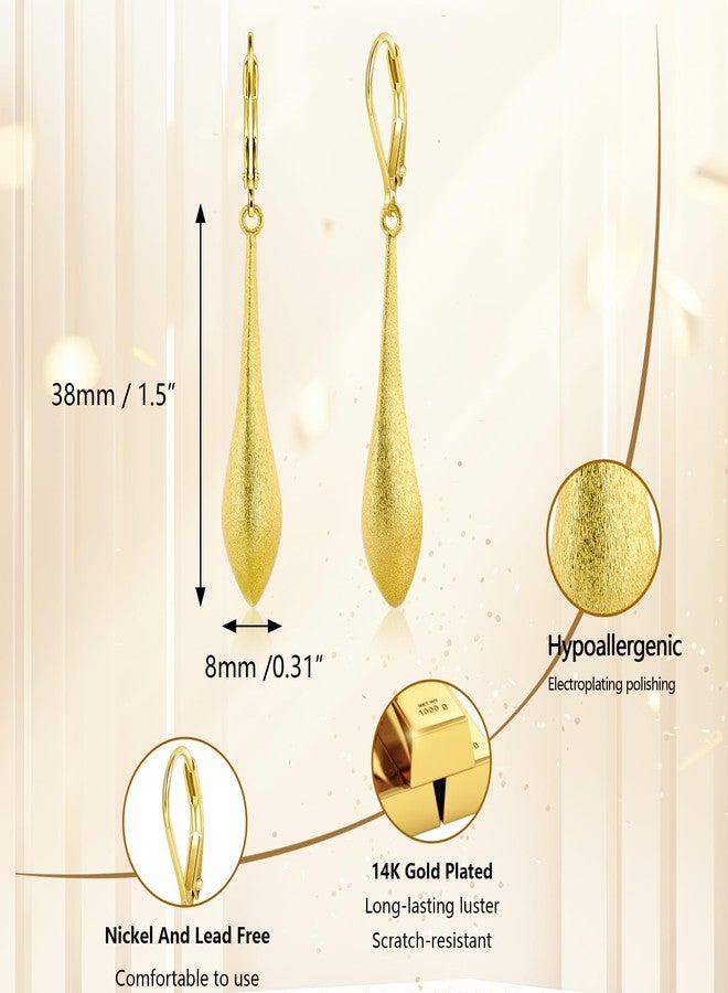 أليكس كرافت أقراط ذهبية عيار 14 قيراطًا بتصميم دمعة متدلية للنساء، من ALEXCRAFT، أقراط ذهبية مصقولة غير لامعة متدلية، أقراط طويلة بتصميم دمعة متدلية. - Image 5