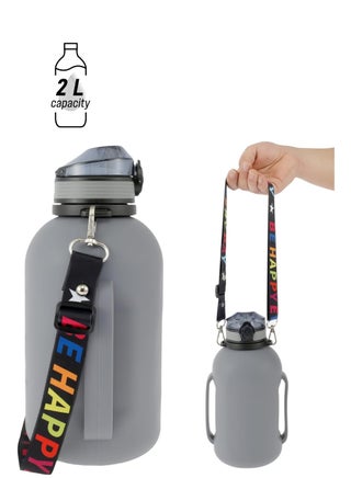 Collapsible Water Bottle, 2L/64oz Sport Water Bottle, Food-Grade BPA-Free Silicone Travel Water Bottles, with Strap Handle, Silicone Water Bottle with Detachable Straw for Fitness, Leak Proof, Gray - pzsku/Z3280E00CCF4217EC31C9Z/45/1747911045/c3ff84f7-d5e6-46d5-afe6-3259e1925500