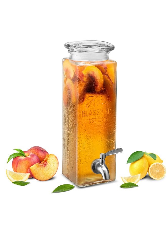 Kook Drink Dispenser, Water Dispenser Countertop, Glass Drink Dispenser, Beverage Dispenser, With Leak-Proof Spigot, Clear Rectangular Jar, Storage For Party, Fridge, For Water, Iced Tea, 80 Oz - Image 1