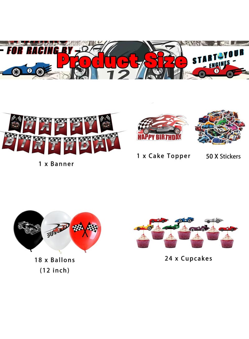 Barakah Cars Birthday Party Decorations, 94 Pcs Race Car Party Supplies Set, Includes Birthday Banner, Cupcake Toppers, Balloons, Stickers, Ideal for Boys' Birthday Party - Image 4