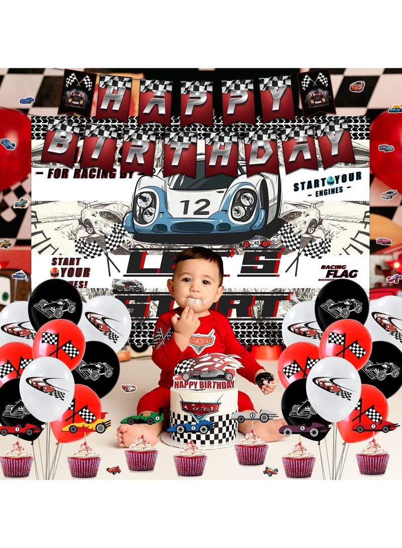Barakah Cars Birthday Party Decorations, 94 Pcs Race Car Party Supplies Set, Includes Birthday Banner, Cupcake Toppers, Balloons, Stickers, Ideal for Boys' Birthday Party - Image 3