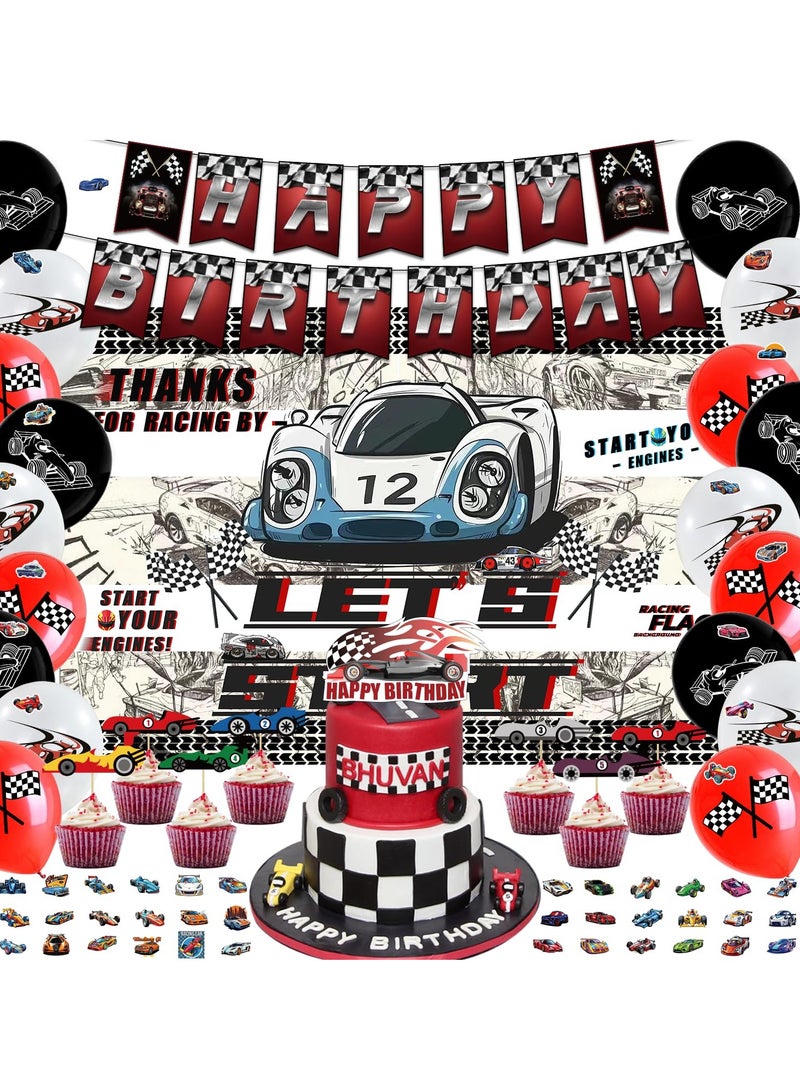 Barakah Cars Birthday Party Decorations, 94 Pcs Race Car Party Supplies Set, Includes Birthday Banner, Cupcake Toppers, Balloons, Stickers, Ideal for Boys' Birthday Party - Image 1