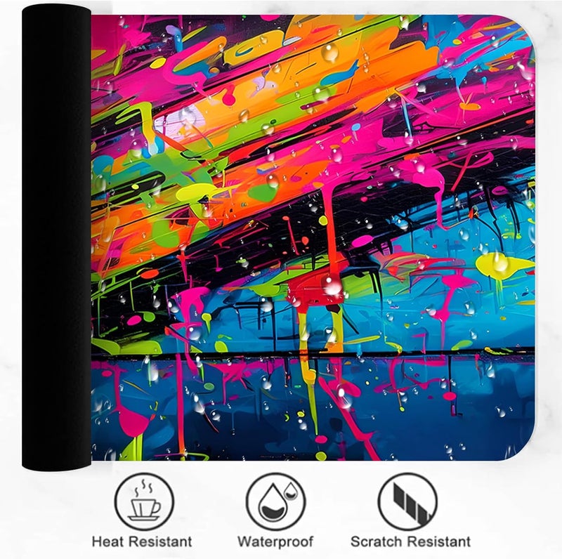 LshyMn وسادة فأر كبيرة من نوع Graffiti، مقاساتها 31.5×11.8×0.12 بوصة، بنمط مطبوع بألوان زاهية ناتجة عن رشات الصبغة السحرية، مناسبة للألعاب واستخدامها أمام لوحة المفاتيح أو طاولة العمل في المنزل أو الاستوديو، رقم المنتج: BDHYMN307 - Image 5