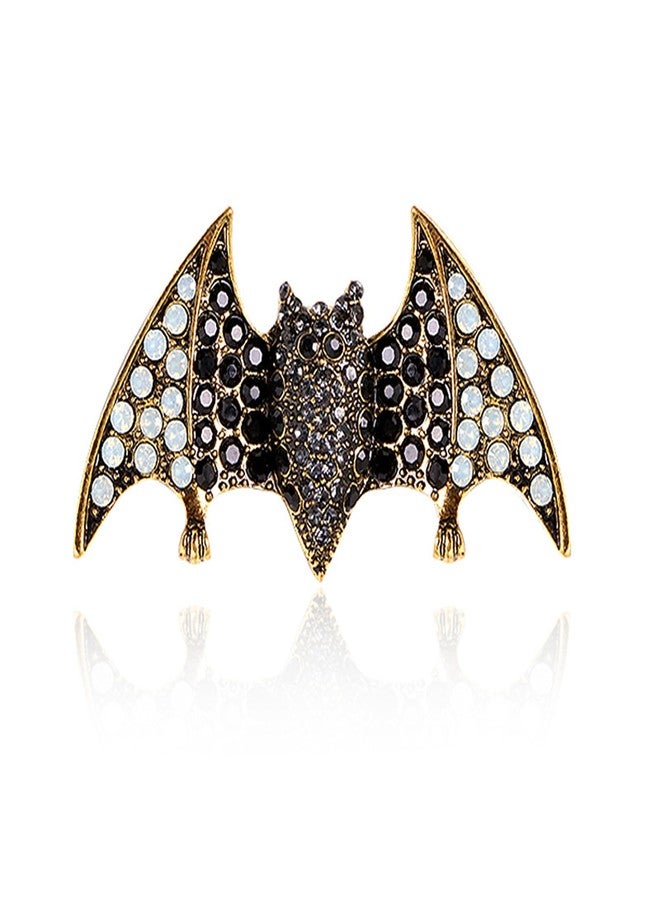RLHRNDE Vintage Bat Brooch Pins for Women Men Gothic Multiple Colors Rhinestone Halloween Bats Brooch Pins Animal Vampire Wing Bat Broochs Pin Halloween Holiday Party Fashion Jewelry Gift (Black And White) - Image 1