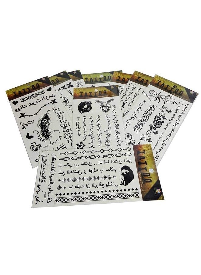 bonballoon 12 Sheets Temporary Self Adhesive Transfer Arabic Arabian Tattoo Tattoos Stickers Black Waterproof Sticker Islamic Muslim Islam Body Henna Word Ramadan Eid Stencils Stencil Temples Body Art Designs  - Image 1